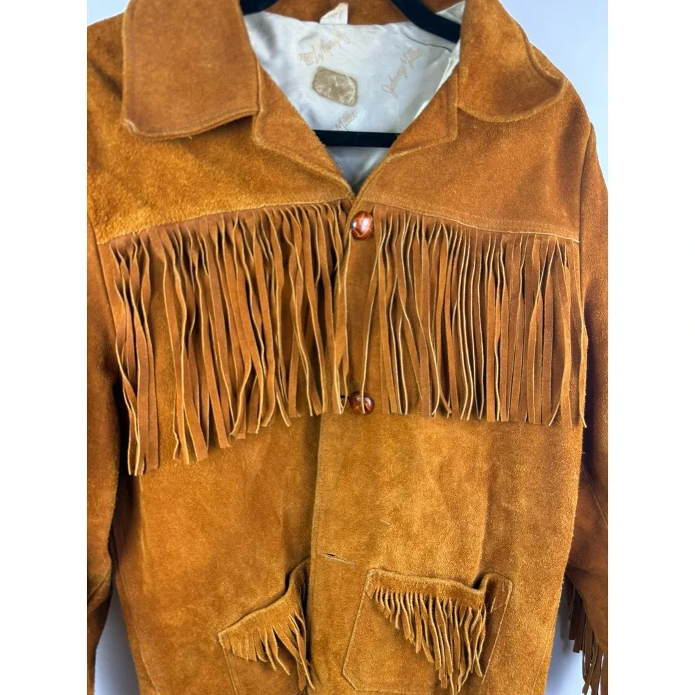 Vintage Johnny Miller Suede Fringe Jacket Mens 40 Brown Western Cowboy Mexico